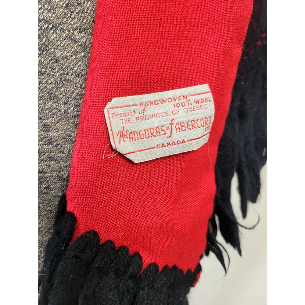 Vintage 50s 60s Shawl Wrap Black And Red Angoras Of Abercorn Knit One Size - Picture 7 of 14